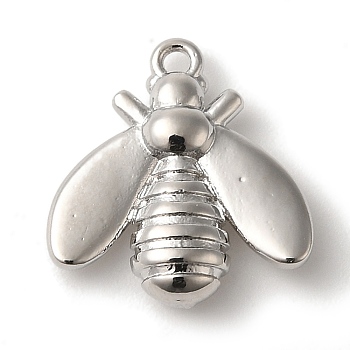 Rack Plating Brass Pendants, Cadmium Free & Lead Free, Long-Lasting Plated, Bees, Platinum, 15x14x5mm, Hole: 1.2mm