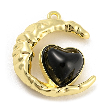 Alloy with Glass Pendants, Moon & Heart Charms, Golden, 24x20x7mm, Hole: 1.5mm