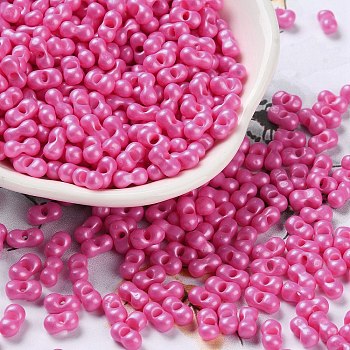 Glass Seed Beads, Opaque Colours Luster, Peanut, Deep Pink, 5~6x2.5~3x3~3.5mm, Hole: 1~1.2mm, about 5000pcs/pound