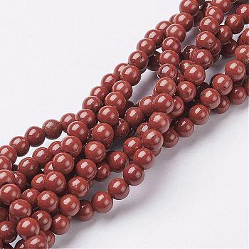 Natural Red Jasper Round Beads Strands, FireBrick, 4mm, Hole: 0.8mm, about 95pcs/strand, 16 inch