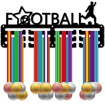 Sports Theme Iron Medal Hanger Holder Display Wall Rack, 3-Line, with Screws, Football, 129x290mm, Hole: 5mm