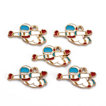 Alloy Enamel Charms, Cadmium Free & Nickel Free & Lead Free, Spaceman, Light Gold, White, 13x22x1mm, Hole: 1.6mm