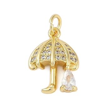 Rack Plating Brass Micro Pave Cubic Zirconia Pendants, Long-Lasting Plated, Lead Free & Cadmium Free, with Jump Ring, Umbrella Charms, Real 18K Gold Plated, 16x12x4.5mm