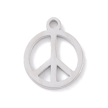 Non-Tarnish 304 Stainless Steel Charms, Laser Cut, Stainless Steel Color, Peace Sign, 10x8x1mm, Hole: 1mm