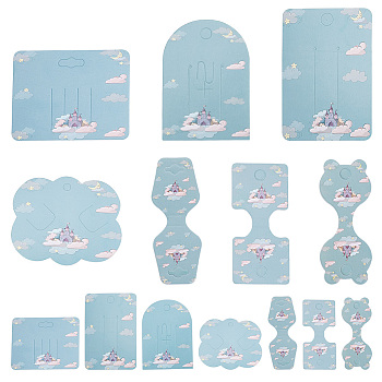 Nbeads 140Pcs 7 Styles Castle Theme Paper Hair Clip Display Cards, Hair Barrettes Jewelry Hair Accessories, Bear & Rectangle & Cloud & Square, Mixed Shapes, Sky Blue, 7~10x3.8~10x0.04cm, Hole: 5.6~20mm, 20pcs/style, 7styles, 140pcs