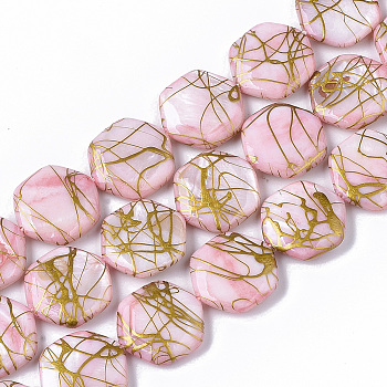 Drawbench Freshwater Shell Beads Strands, Dyed, Hexagon, Pearl Pink, 18~20x17.5~18.5x3.5~5.5mm, Hole: 1mm, about 21pcs/Strand, 15.16 inch~15.98 inch