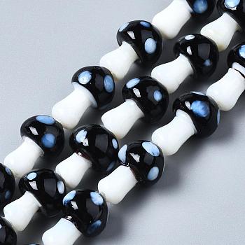 Mushroom Handmade Lampwork Beads Strands, Black, 16x12mm, Hole: 2mm, about 20pcs/strand, 13.7 inch