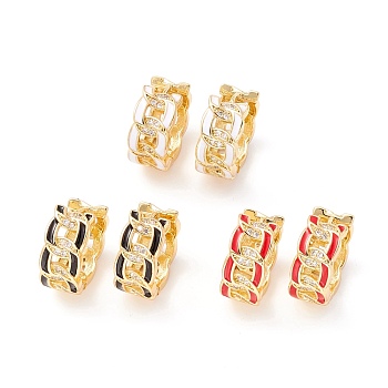 Real 18K Gold Plated Cubic Zirconia Huggie Hoop Earrings, Curb Chain Shape Enamel Earrings for Girl Women, Mixed Color, 8.5x18mm, Pin: 1mm