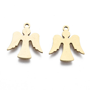 201 Stainless Steel Charms, Laser Cut, Angel, Golden, 16x15x1mm, Hole: 1.4mm