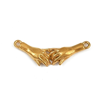 304 Stainless Steel Pendant, Ion Plating(IP), Hand in Hand Charm, Real 18K Gold Plated, 13x36.5x4mm, Hole: 1.6mm