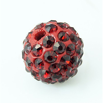 Pave Disco Ball Beads, Polymer Clay Rhinestone Beads, Grade A, Siam, PP15(2.1~2.2mm), 14mm, Hole: 1mm