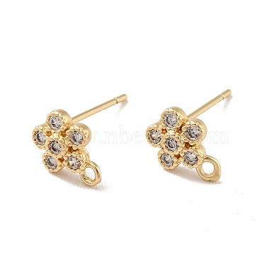Real 14K Gold Plated Clear Flower Brass+Cubic Zirconia Stud Earring Findings