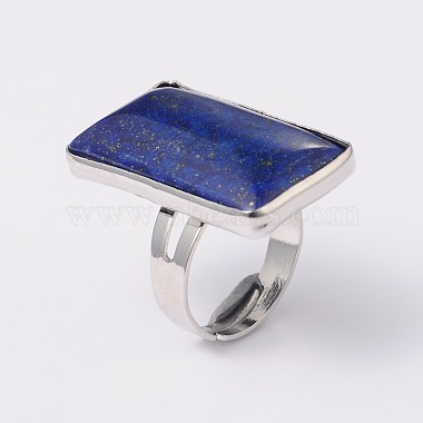 Adjustable Rectangle Lapis Lazuli Brass Rings(RJEW-N024-01)-3