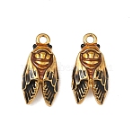304 Stainless Steel Enamel Pendants, Cicada Charms, Ion Plating(IP), Real 18K Gold Plated, Black, 12x8x4mm, Hole: 1.5mm(X-STAS-F347-08G)