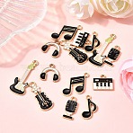 14Pcs 7 Styles Music Theme Alloy Enamel Pendants, Mixed Shapes, Black, 13~31x8~22x1~2mm, Hole: 1.8~2mm, 2pcs/style(FIND-FP0002-97)