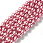 Eco-Friendly Dyed Glass Pearl Round Beads Strands, Grade A, Cotton Cord Threaded, Pearl Pink, 12mm, Hole: 0.7~1.1mm, about 34pcs/strand, 15 inch(HY-A002-12mm-RB109)