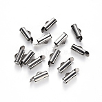 Tarnish Resistant 304 Stainless Steel Slide On End Clasp Tubes, Slider End Caps, Stainless Steel Color, 5.5~6x10x4mm, Hole: 3x1.2~1.4mm, Inner diameter: 3mm(STAS-S115-01C-P)