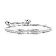 SHEGRACE Rhodium Plated 925 Sterling Silver Bracelets, with Grade AAAA Cubic Zirconia, Bowknot, Clear, Platinum, 7-7/8 inch(20cm)(JB497A)