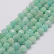 Natural Amazonite Bead Strands, Star Cut Round Beads, Faceted, 10x9x9mm, Hole: 1mm, about 40pcs/strand, 15.3 inch(39cm)(G-G970-10-10mm)