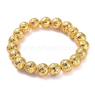 Electroplated Natural Lava Rock Beads Stretch Bracelets, Long-Lasting Plated, Round, Golden Plated, 2-1/4 inch(5.6cm), Bead: 10.5mm(BJEW-G623-01G-10mm)