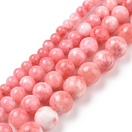 Natural Persian Jade Beads Strands, Dyed, Round, Pink, 6mm, Hole: 1mm, about 62pcs/strand, 16 inch(G-D434-6mm-30)