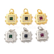 Brass Micro Pave Cubic Zirconia Charms, Long-Lasting Plated, Lead Free & Cadmium Free, Gold& Platinum, Square, Mixed Color, 13x12x2.5mm, Hole: 3mm(KK-U033-02M)