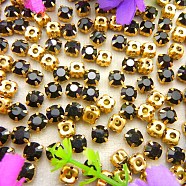 Flat Round Sew on Rhinestone, Glass Crystal Rhinestone, Multi-Strand Links, with Brass Prong Setting, Jet, 3mm, about 1400~1440pcs/bag(FIND-PW0012-01A-02)