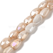 Electroplate Glass Beads Strands, Rainbow Plated, Faceted, Teardrop, PeachPuff, 6.5x4.5x3.5mm, Hole: 1mm, about 70pcs/strand, 17.72''(45cm)(GLAA-D013-05B)