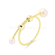 Brass Finger Ring, with Natural Pearl, Real 14K Gold Plated, US Size 8 1/2(18.5mm)(RJEW-H220-42G)