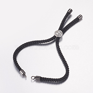 Nylon Twisted Cord Bracelet Making, Slider Bracelet Making, with Brass Findings, Tree of Life, Black, Gunmetal, 8-5/8 inch(220mm), 3mm, Hole: 2mm(MAK-F019-04B)