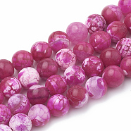 Dyed Natural Crackle Agate Beads Strands, Round, Fuchsia, 6~6.5mm, Hole: 1mm, about 64pcs/strand, 15.1 inch(G-T100-04D)