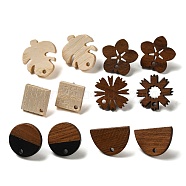 Wood Stud Earring Findings, for Women, Mixed Style, Mixed Color, 12~20x11~18mm, Hole: 1.8mm, Pin: 0.67mm(WOOD-XCP0001-77)