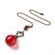 Faceted Glass Round Big Pendant Decorations, with Tibetan Style Alloy Findings, Red, 410mm(HJEW-F007-A04)