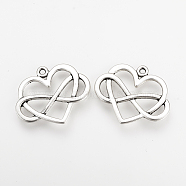 Tibetan Style Alloy Pendants, Heart and Infinity, Polyamory Charm, Cadmium Free & Nickel Free & Lead Free, Antique Silver, 22x27x2mm, Hole: 1.5mm, about 395pcs/1000g(TIBEP-Q078-39AS-NR)