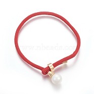 Cotton Cord Bracelets, Red String Bracelets, with Shell Pearl Beads and Brass Finding, Long-Lasting Plated, Real 24K Gold Plated, Red, 9 inch(23cm)(BJEW-F360-D01)