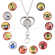 DIY Interchangeable Dome Office Lanyard ID Badge Holder Necklace Making Kit, Including Brass Jewelry Snap Buttons, Alloy Snap Keychain Making, 304 Stainless Steel Cable Chains Necklaces, Spider Pattern, 18.5x9mm, 12pcs/set, 1set/box(DIY-SC0021-97H)