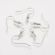 Brass Earring Hooks, Ear Wire, with Horizontal Loop, Nickel Free, Silver Color Plated, 19mm, Hole: 1.5mm, 21 Gauge, Pin: 0.7mm(KK-Q261-4-NF)