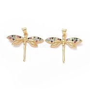 Brass Cubic Zirconia Pendants, Dragonfly Charm, Golden, 25.5x31x3mm, Hole: 3.5x5.5mm(ZIRC-I062-33G)