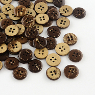 4-Hole Coconut Buttons, Flat Round Sewing Buttons, Coconut Brown, 12.5x2mm, Hole: 1.5mm(BUTT-R035-008)