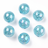AB Color Transparent Crackle Round Acrylic Beads, Dark Turquoise, 20mm, Hole: 2.5mm, about 108pcs/500g(CACR-S006-04)