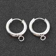 201 Stainless Steel Huggie Hoop Earring Findings, with Horizontal Loop and 316 Surgical Stainless Steel Pin, Silver, 18x15x2.5mm, Hole: 2.5mm, Pin: 1mm(STAS-P283-01B-S)