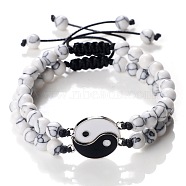 Black and White Yin Yang Natural Howlite Braided Bracelets, Valentine's Day Adjustable Bracelets for Women Men(NA9786-5)