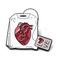 Organ Theme Alloy Brooches, Enamel Pins for Clothes Backpack, Tea Bag with Heart, 32x32mm(JEWB-I032-11EB-02)