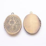 Brass Locket Pendants, Picture Frame Charms for Necklace, Antique Bronze, Oval,  about 24mm wide, 34mm long, hole: 2mm(X-ECF133-2AB)