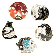 5Pcs 5 Style Creative Zinc Alloy Brooches, Enamel Lapel Pin, with Iron Butterfly Clutches or Rubber Clutches, Flat Round & Fish & Fox & Rabbit, Golden, Mixed Color, 28~30x25~30mm, Pin: 1mm, 1pc/style(JEWB-LS0001-42)
