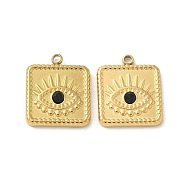 304 Stainless Steel Pendants, with Rhinestone, Golden, Eye Charm, Square, 15.5x13x3mm, Hole: 1.5mm(STAS-I322-32G-05)