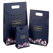 Rectangle Paper Flip Gift Bags, with Handle & Word & Floral Pattern, Shopping Bags, Prussian Blue, 19x9.1x26.2cm(CARB-L010-02M-02)