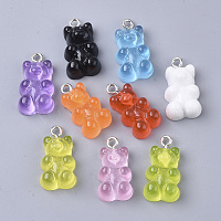 Resin Pendants, with Platinum Plated Iron Loop, Imitation Food, Bear, Mixed Color, 20.5~22.5x11.5x7mm, Hole: 2mm