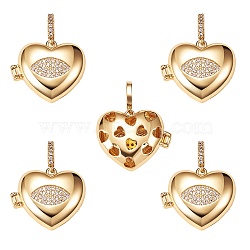 Brass Micro Pave Clear Cubic Zirconia Diffuser Locket Pendants, Long-Lasting Plated, Lead Free & Cadmium Free, Heart with Eye, Real 18K Gold Plated, 19x23x8mm, Hole: 5.5x3mm, 5pcs/box(ZIRC-SZ0003-61)