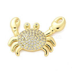 Brass Micro Pave Cubic Zirconia Pendants, Crab, Rack Plating, Long-Lasting Plated, Lead Free & Cadmium Free, Real 18K Gold Plated, 18x25x4.5mm, Hole: 2.5x1.5mm(KK-S511-04E-G)